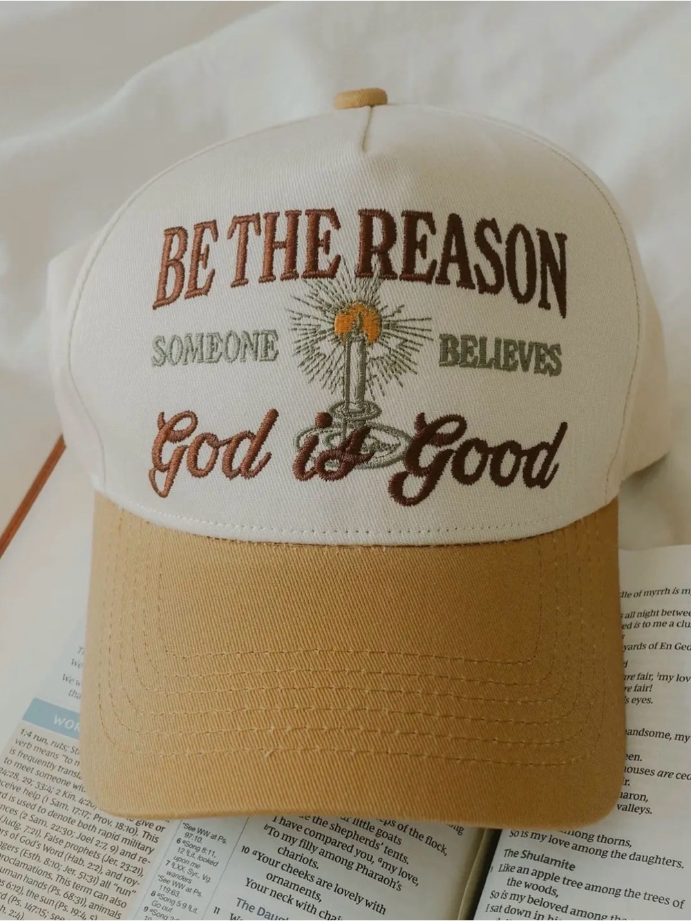 Embroidered Faith Trucker Hat - Cream & Tan